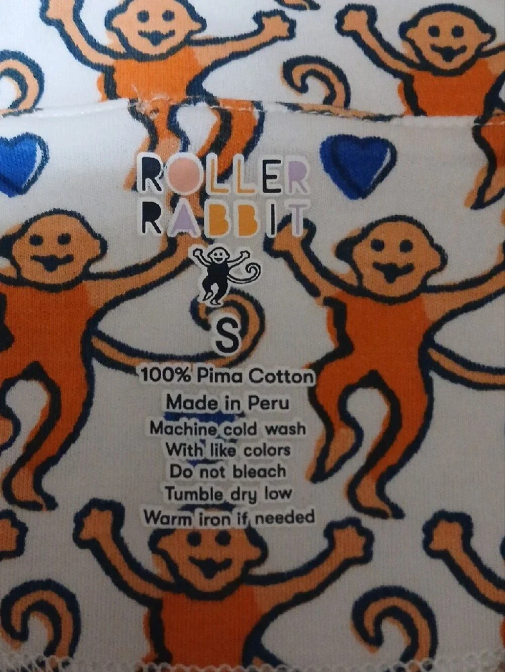 Roller Rabbit White Short Pajama Set with Orange Monkey Print and Blue Piping